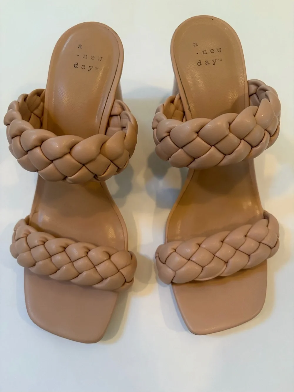 a new day Braided Double-Strap Slide Heels - Nude Beige EUC size 7.5